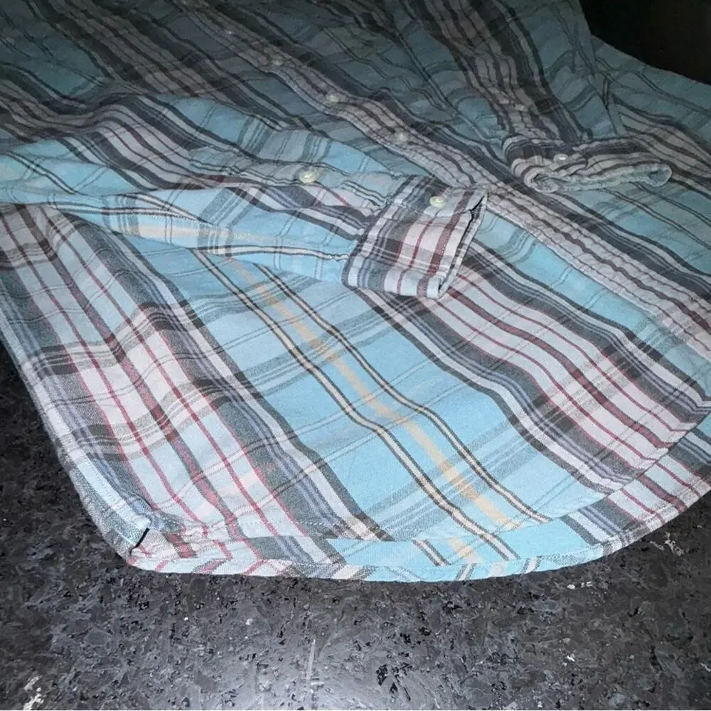 UEC Ralph Lauren BLAKE 100% COTTON BLUE GREY Plaid Shirt SZ LARGE